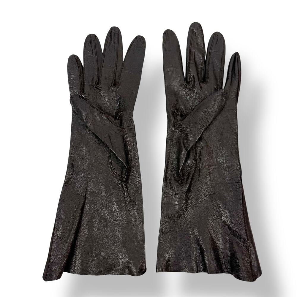 ❌SOLD❌1950's French designer black brown kid goat skin leather long gloves - Picture 12 of 14